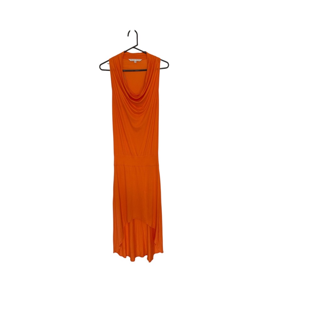 Trina Turk Orange Cowl Neck High Low Maxi Dress Sleeveless Racerback Size P